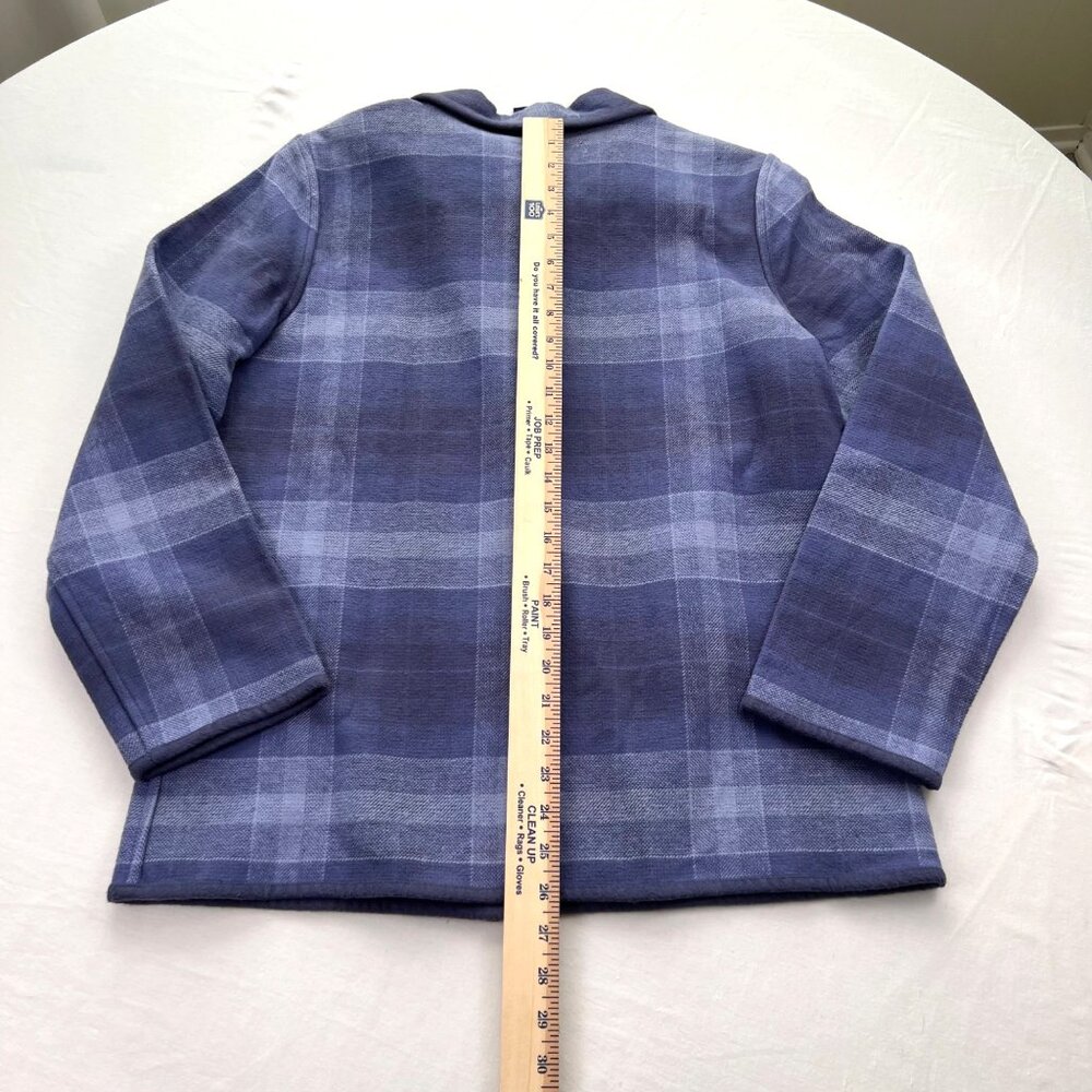 Denim & Co. Plaid Snap Jacket Medium 100% Cotton Blue & Gray Womens Flannel Coat - Picture 9 of 11